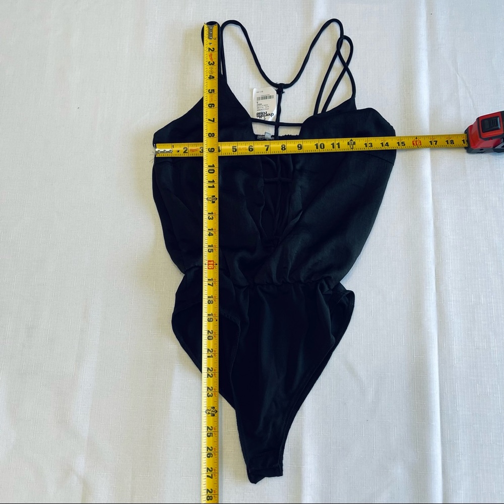 CHARLOTTE RUSSE cut out bodysuit SEXY 1 piece OPEN FRONT plunging V-neck BLACK S - Picture 7 of 12